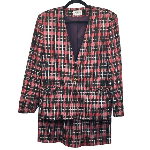 Haberdashery Dresses & Skirts - VTG Haberdashery Plaid Womens Suit Red 12P Wool Blend Academia Tartan Plaid